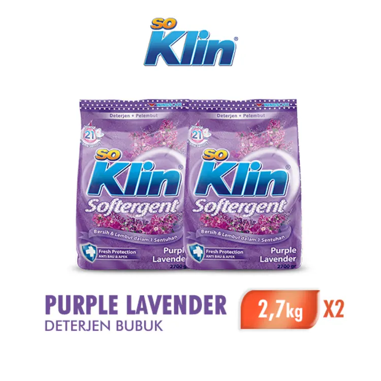 [Paket isi 2] SOKLIN Deterjen Bubuk Soft Purple Lavender Bag 2,7kg