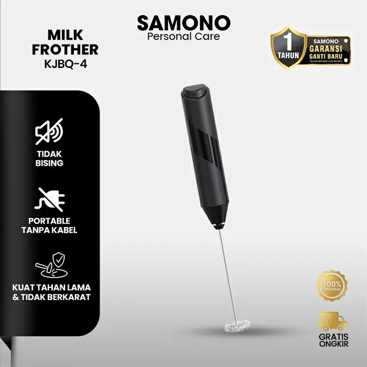 SAMONO Pengocok Susu Milk Frother Mixer Portable Foam Kopi Susu Latte , anpa kabel & ringan, Kecepatan tinggi 1200 rpm, 304 Stainless Steel BPA Free, Tidak bising & mudah dibersihkan KJBQ-4