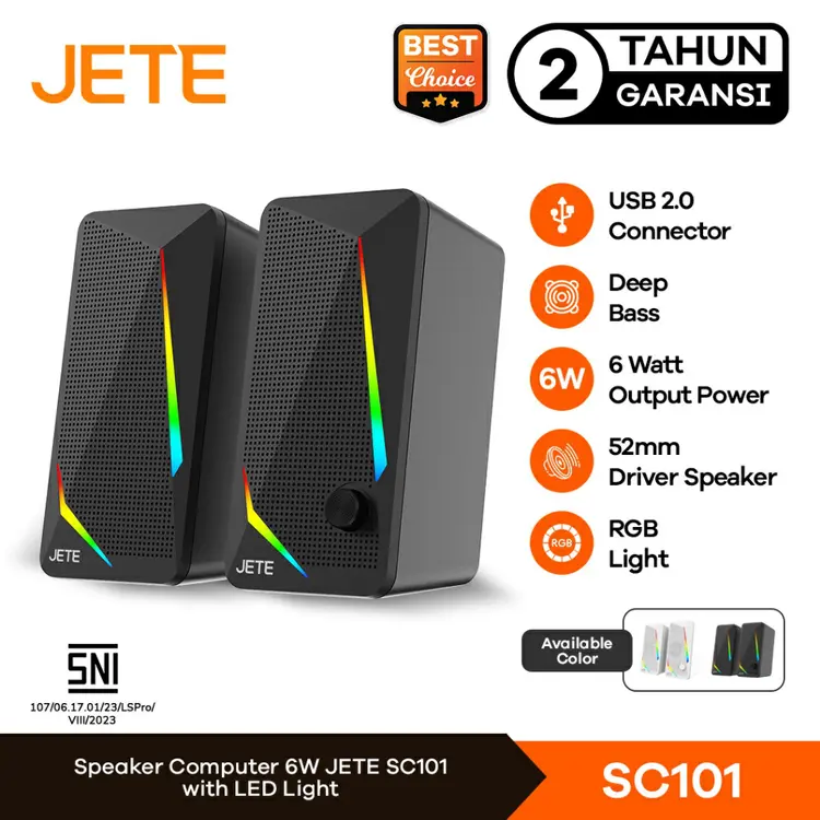 JETE Speaker Komputer SC101 Portable Stereo Bass Subwoofer USB & Jack Audio 3.5mm Portable Gaming Soundbar RGB Light