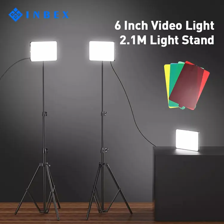 INBEX 6 inch panel Lampu LED Video Light Tripod for RGB Camera Smartphone with 2.1M Tripod-light kit