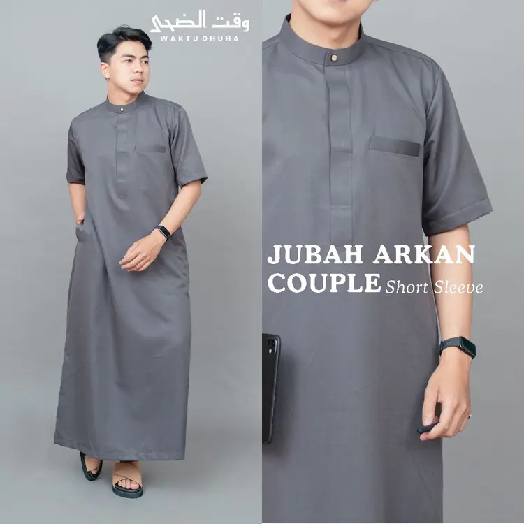 WAKTU DHUHA - Jubah Arkan Gamis Slimfit Couple Cowok Lengan Pendek Bahan Super Adem Premium
