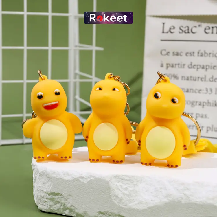 Rokeet Gantungan Kunci Keychain Karakter Kartun Dino Kuning Nailong Hiasan Tas Lucu