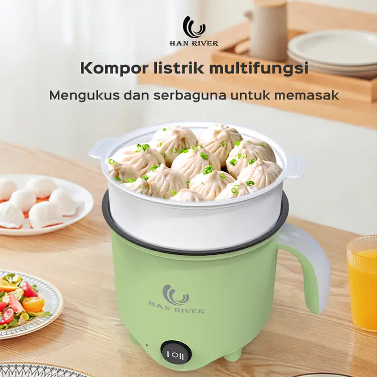 HAN RIVER Panci Listrik 2 L Kompor listrik pintar Pelajar Pot Portable /Multifungsi electric fry pan/ Panci Listrik ​lapisan keramik