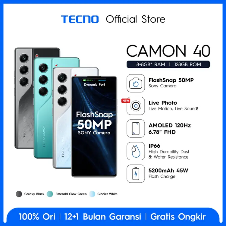 [FLASHSNAP] TECNO CAMON 40 8+8GB*128 GB, 50MP Sony + 8MP Ultra Wide Camera, 32MP Front Camera, 120hz AMOLED, IP66, 5200mAh, 45W[FLASH SNAP] TECNO CAMON 40 8+8GB*128 GB, 50MP Sony + 8MP Ultra Wide Camera, 32MP Front Camera, 120hz AMOLED, IP66, 5200mAh, 45