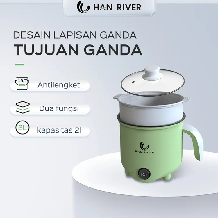 HAN RIVER Panci Listrik 2l Kompor listrik pintar Pelajar Pot Portable /Multifungsi electric fry pan/ Panci Listrik ​lapisan keramik