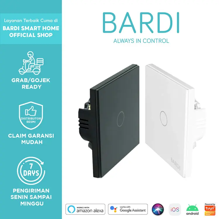 BARDI Smart Light WallSwitch Touch WiFi - EU 1 Gang White Putih / Black Hitam