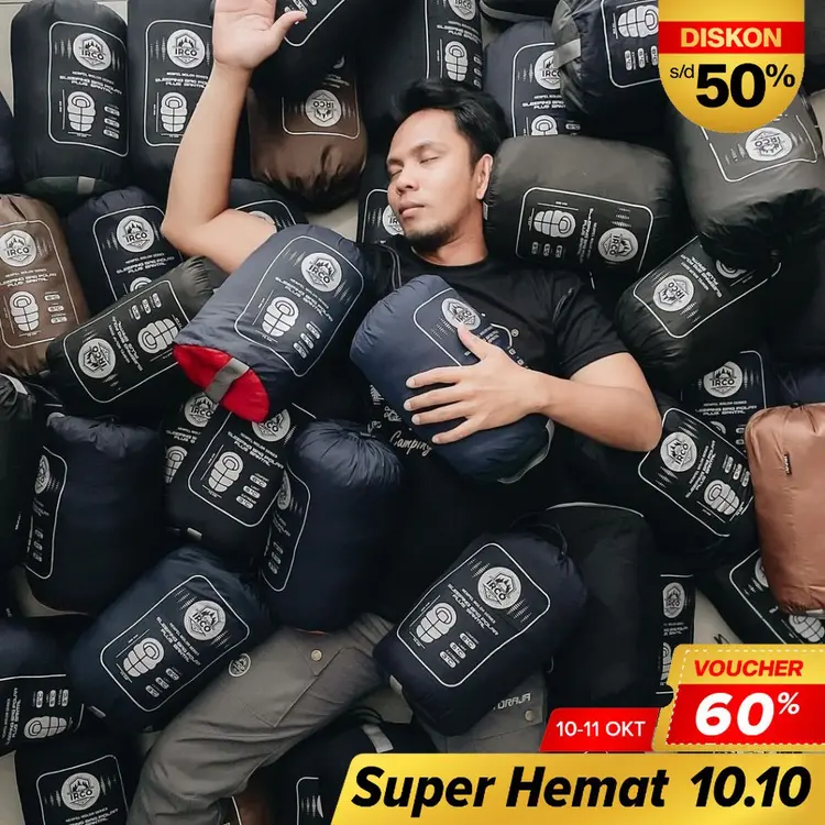 IRCO Sleeping Bag Camping Polar Tebal Hangat Plus Bantal Bisa Jadi Selimut Gunung Pelindung Dingin