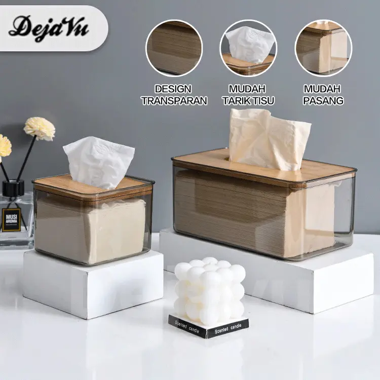 Dejavu Tempat Tisu Kotak Tisu Kayu Transparan Kotak Tissue Kamar Mandi Dapur Tempat Tisue HSB639