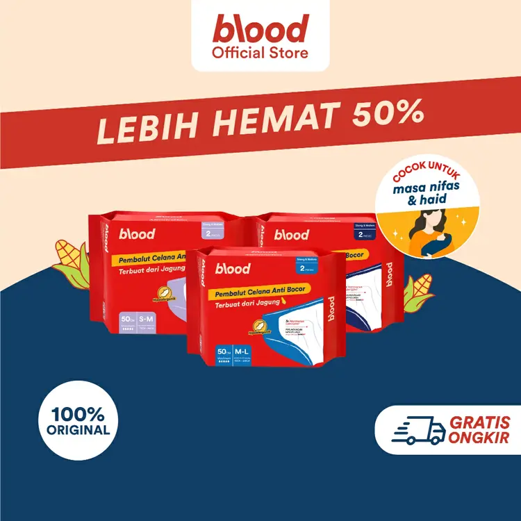 Celana Menstruasi Blood dari Jagung | 50cm | Bebas gatal & ultra thin - size S-XL