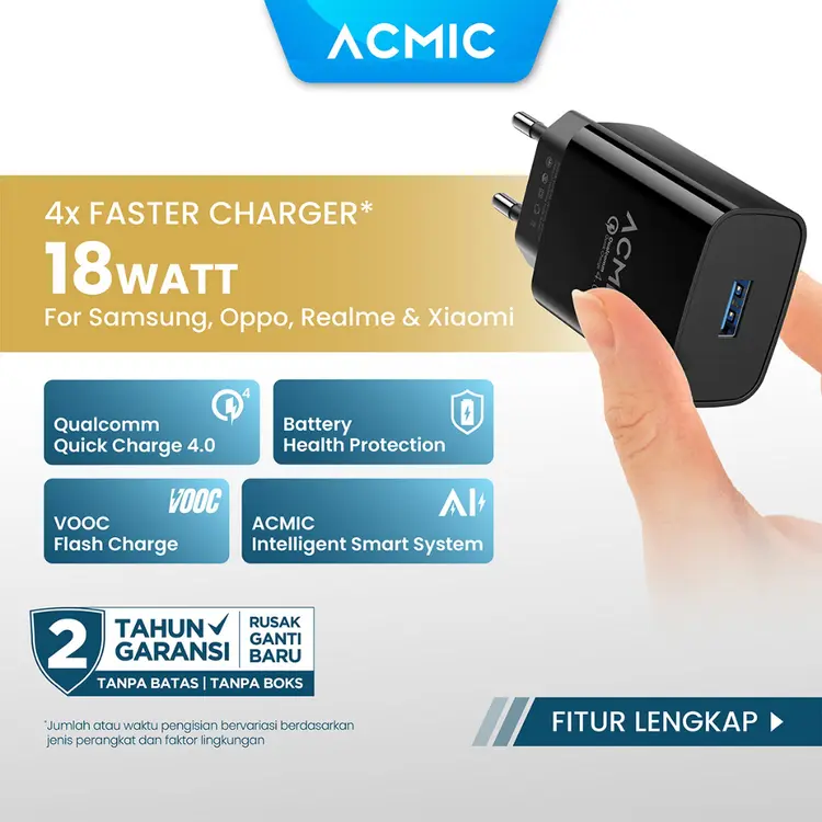 ACMIC CQC01 USB 18W Kepala Charger Fast Charging Adaptor