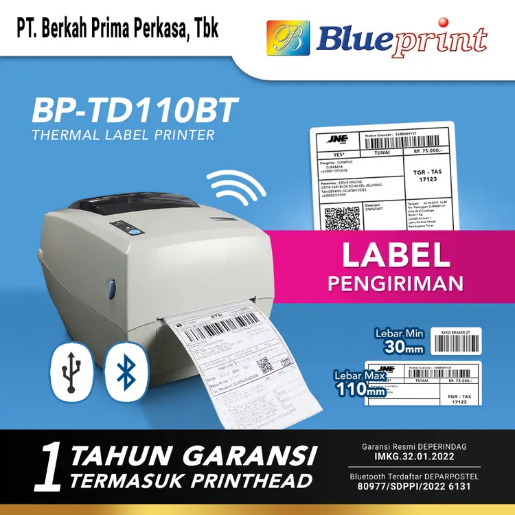 Barcode Printer Thermal Label Resi Pengiriman A6 Blueprint TD110BT ( usb + bluetooth)