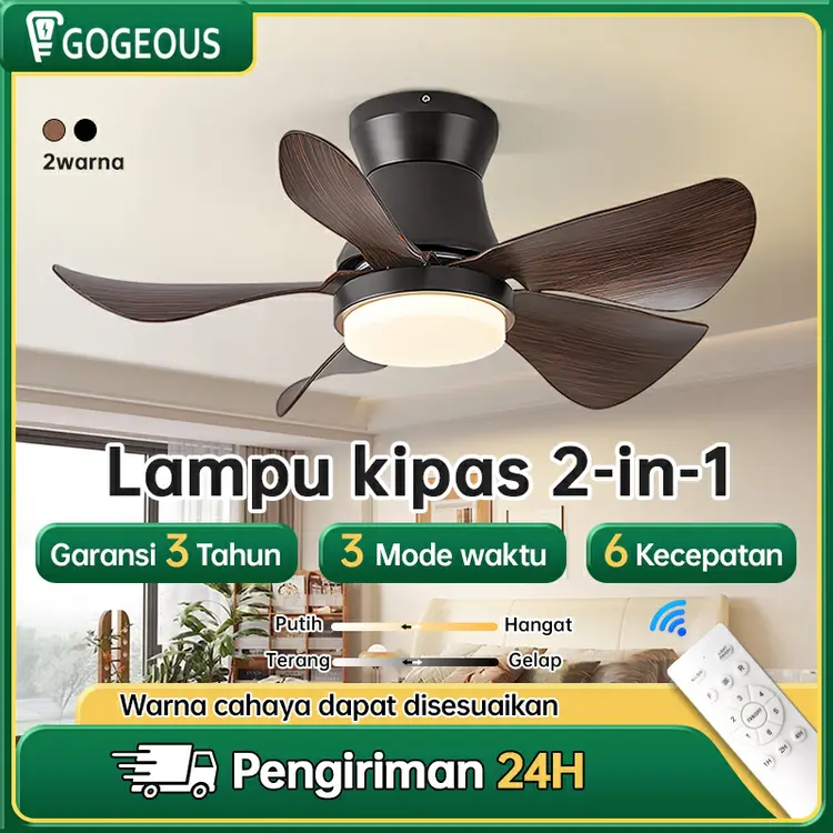 Gogeous 26Inci kipas angin plafon lampu Jenis langit-langit gantung Motor DC dekoratif Nordik lampu kipas angin remote Kipas angin ringan ruang tamu/balkon/kamar anak