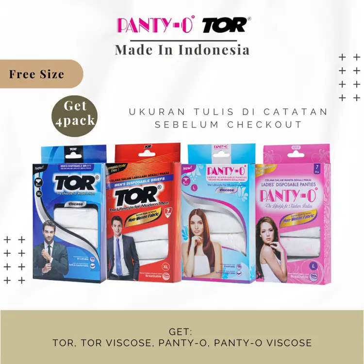[BUNDLING PACKAGE] Panty-O TOR / Viscose / Celana Dalam Sekali Pakai / Panties For Women / Briefs for Men's - (GET 4 PACK)