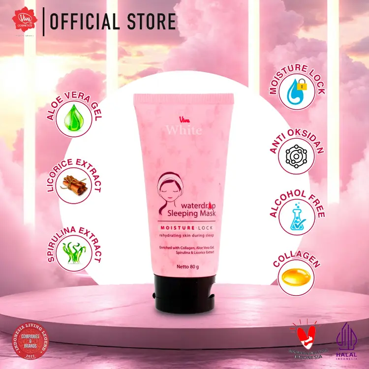 Viva White Waterdrop Sleeping Mask with Collagen, Aloe Vera Gel, Extract Spirulina & Licorice - 80gr