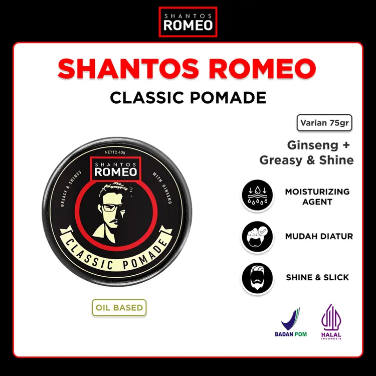 Shantos Romeo Hair Classic Pomade 75gr & 40gr - Pomade Oil Based, Minyak Rambut Pria
