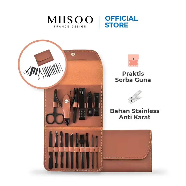 MIISOO Set Gunting Kuku Premiun Set 16 in 1 Manicure Set Perawatan Kuku
