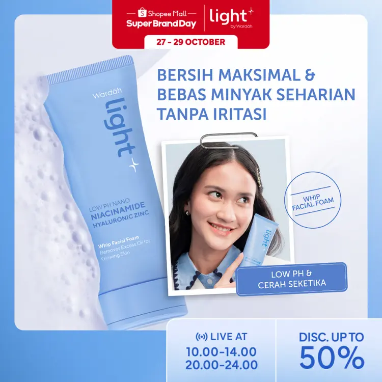 [SUPER BRAND DAY] Light+ by Wardah Low pH Nano Niacinamide Hyaluronic Zinc Whip Facial Foam 100 ml| Face Wash Sabun Cuci Muka Cleansing Pembersih Wajah Terhidrasi Bersih Melembapkan Mencerahkan Kulit Kusam Lightening Light Plus Light + Lightplus Skincare