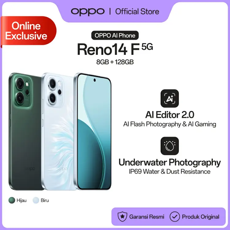 [ONLINE EXCLUSIVE] OPPO Reno14 F 5G 8GB+128GB [IP69 Underwater 4K Photography, 6000mAh Battery, AI Livephoto 2.0]