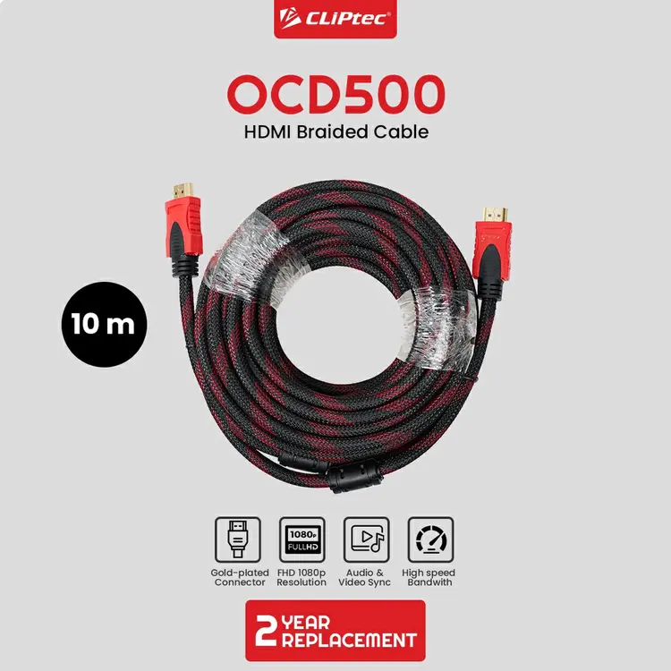 Kabel Hdmi to Hdmi 10m High Speed Full HD Gold Plated CLIPtec OCD500