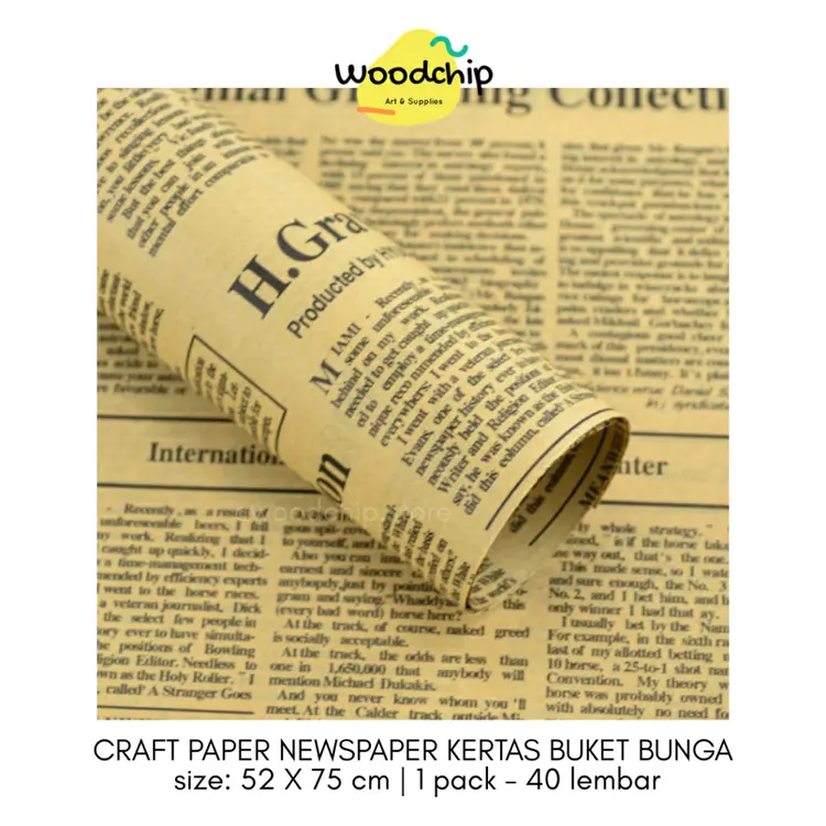 Craft Paper Motif Newspaper Koran (Lembaran; 52x75cm) Kertas Buket Bunga - Kertas Kado - Wrapping Paper - Kertas Sampul Buku