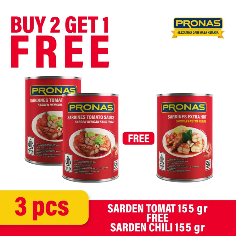 [BUY 2 GET 1] PRONAS Sarden Tomat 155g (2pcs) Free Sarden Chili 155 (1pcs)