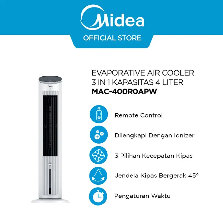 [TURUN HARGA] Midea 3-in-1 Evaporative Air Cooler - MAC400R0BPH / MAC-400R0-APW - Remote and Ionizer Technology