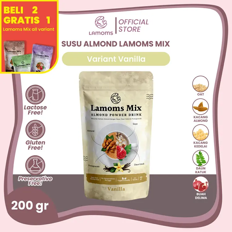 [BELI 2 GRATIS 1] Susu Almond Lamoms Mix – ASI Banyak & Kental Bernutrisi – 200gr