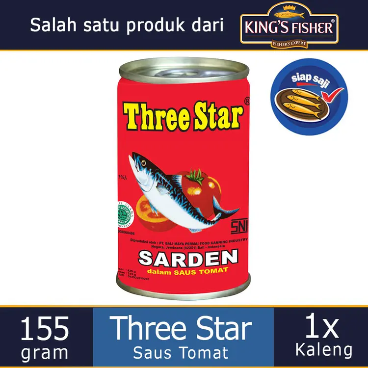 Three Star Sarden mini saus tomat Makanan Kaleng 155 g