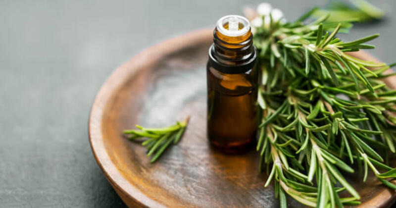 rosemary botol minyak esensial dengan tandan ramuan rosemary di piring kayu, minyak herbal aromaterapi - rosemary oil potret stok, foto, &amp; gambar bebas royalti