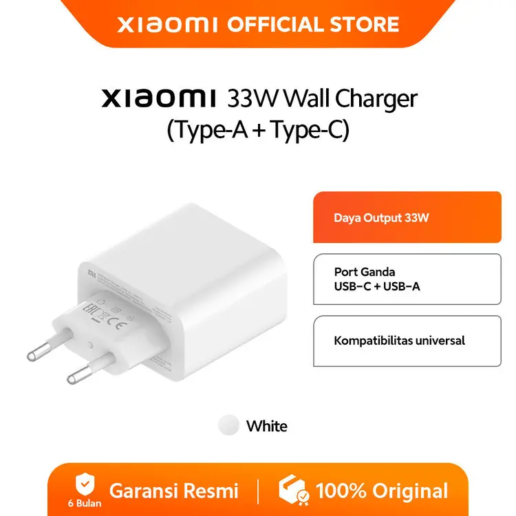 Xiaomi 33W Wall Charger (Type-A + Type-C) | Pengisian Daya Cepat | Port Output Ganda | Ringkas & Portabel | Adaptor Charger | Kepala Charger [ Official Store ]