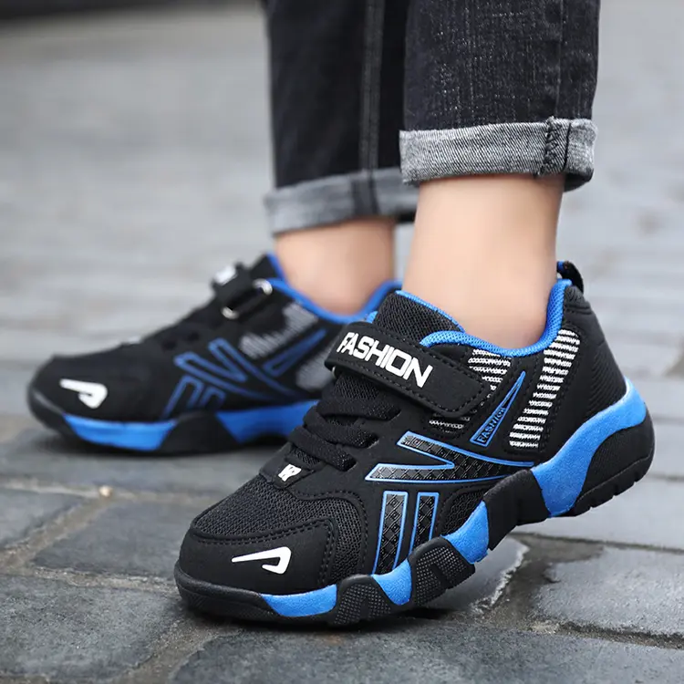 SOFEI Sepatu Anak Laki-Laki Sepatu Kasual Desain Velcro Jaring Bernapas Olahraga Sepatu Sekolah