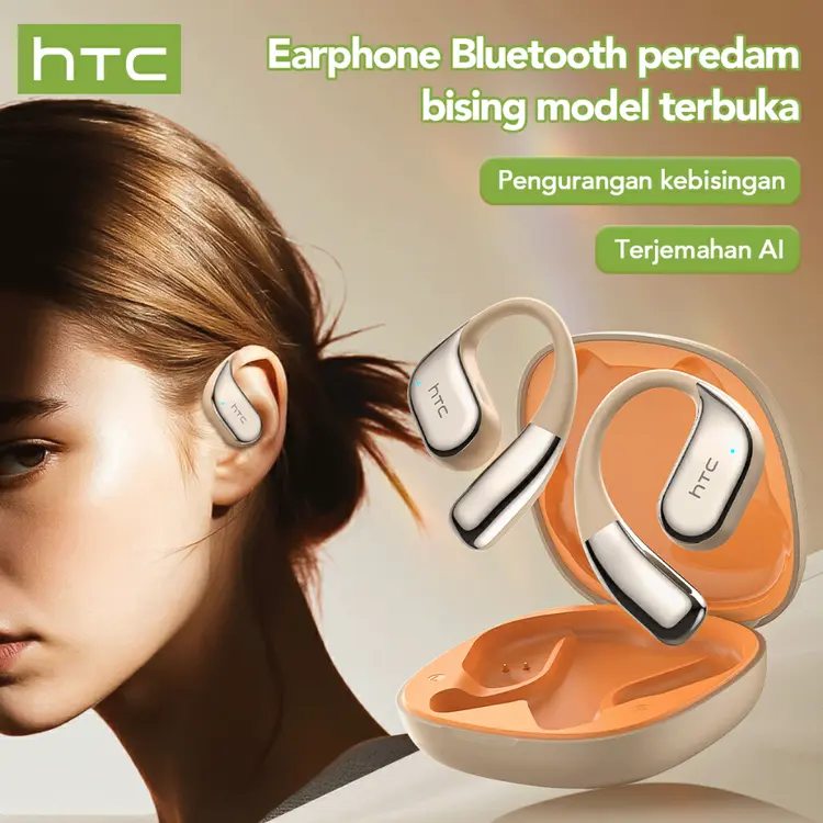 HTC NE39 Open-Ear True TWS AI Smart Terjemahkan Wireless Bluetooth Headset V6.0 OWS TWS Open Ear earphone Sistem peredam bising independen
