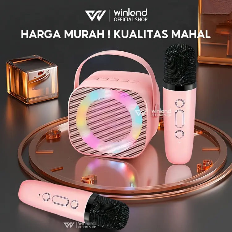Winland speaker karaoke bluetooth mini full bass portable wireless 2/1 mic (Dapat terhubung ke HP/TV) - Garansi 1 tahun