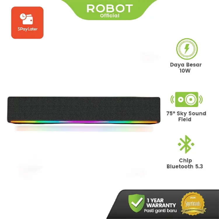 ROBOT Soundbar Speaker RB680 Wireless 5.3 Sky Sound Field 75° Dual Connection Ultra With RGB Light Design - Garansi 1 Tahun