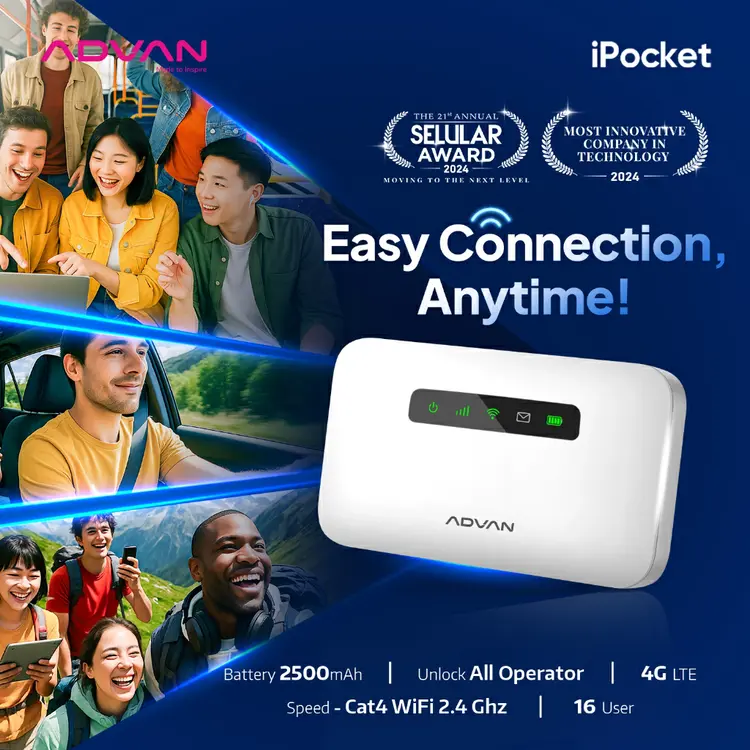 [TURUN HARGA] ADVAN Ipocket MIFI MF01 Modem | 4G LTE | Unlock All Operator | Baterai 2500 mAh | TKDN | Garansi Resmi 1 Tahun