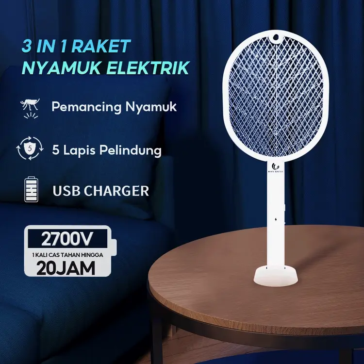 HAN RIVER Raket Nyamuk 3 in 1 Multifungsi Perangkap Nyamuk/Raket NyamukListrik/Raket Nyamuk