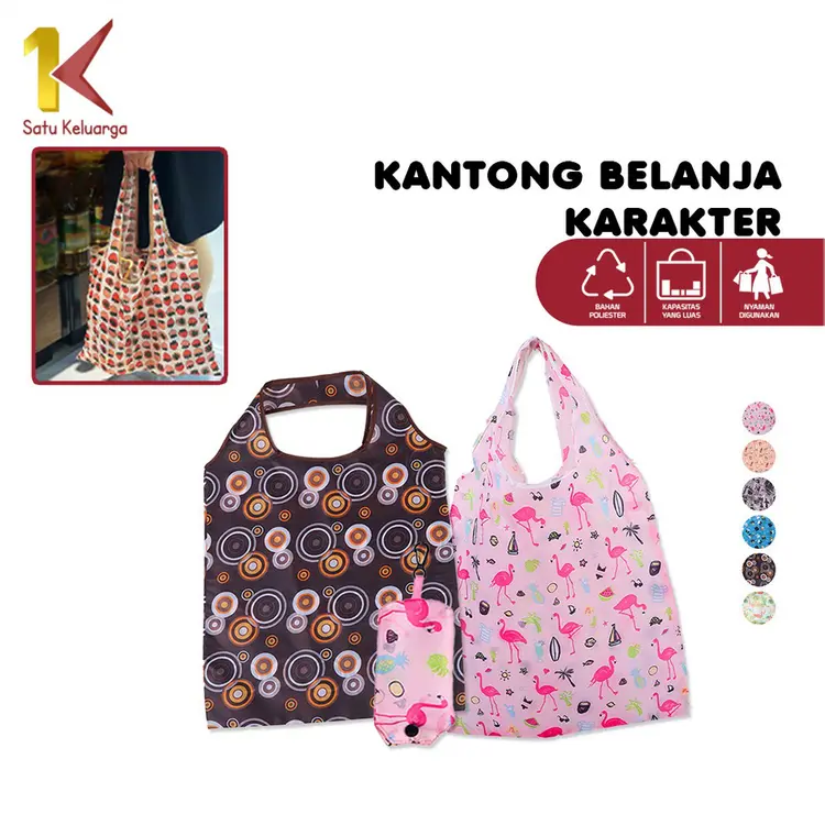 Satu Keluarga Tas Belanja Lipat Karakter T47 Kantong Belanja Ramah Lingkungan Shopping Bag Reusable Bag Tas Lipat Serbaguna