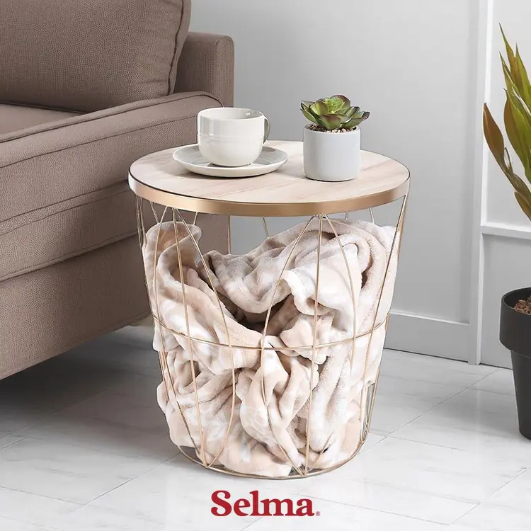 Selma Tiffany Meja Tamu Dengan Penyimpanan - Gold Coffee Table Meja Ruang Tamu Steel Mdf Serbaguna Meja Sofa Bulat Furniture Rumah Minimalis