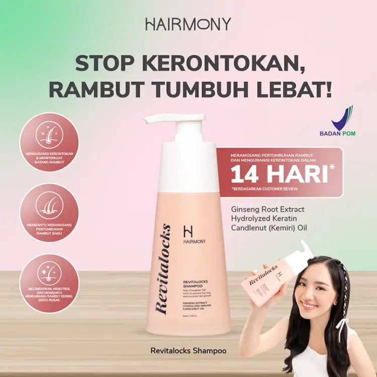 Hairmony Revitalocks Shampoo - mencegah kerontokan, merangsang pertumbuhan rambut, cocok untuk rambut lepek dan berminyak