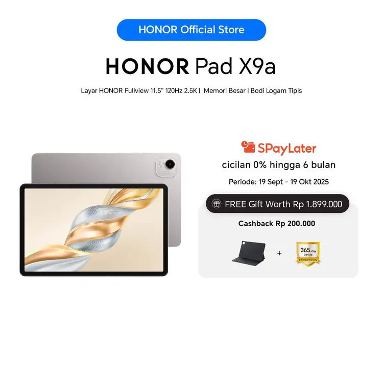 [EXCLUSIVE LAUNCH] HONOR PAD X9A (8/128GB) |GREY|8 MP (Kamera Utama) 5 MP (Kamera Selfie) | LCD | 8300 mAh