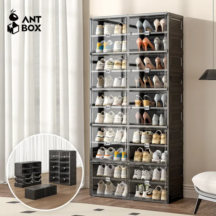ANTBOX Lemari Kabinet Sepatu Hitam Kapasitas 12-40 Pasang Rak Lipat Minimalis Anti Debu Serbaguna