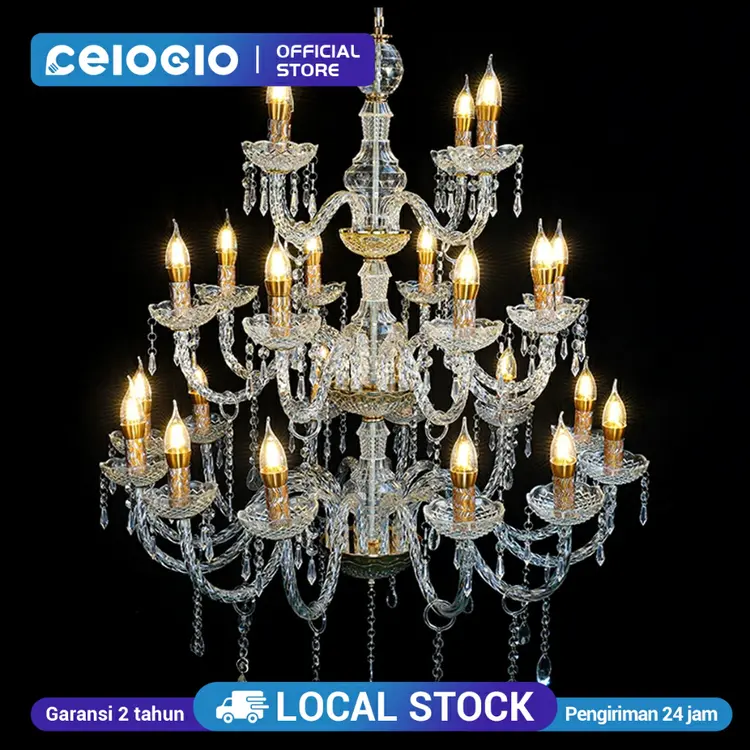 CELOGLO Lampu Gantung Kristal Akrilik Isi 6/8/8+4 Bohlam Kirim Bola Lampu  lampu kristal ruang tamu mewah