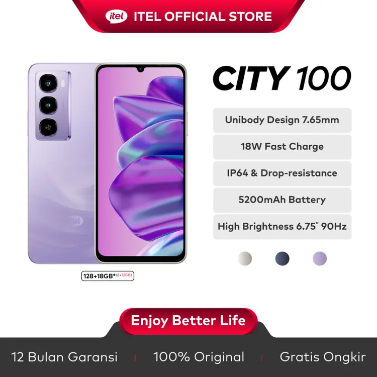 itel City100 RAM 128+18GB(6+12GB) - Big Battery 5200mAh - 6.75'' 90Hz High Brightness Display