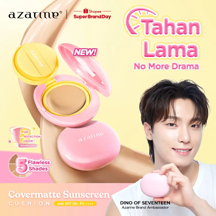 Azarine Covermatte Sunscreen Cushion SPF50+ PA++++ [11gr] Cushion Tahan Lama Zero Oxidation Flawless Matte Finish Lightweight Makeup Easy Application Buildable Coverage