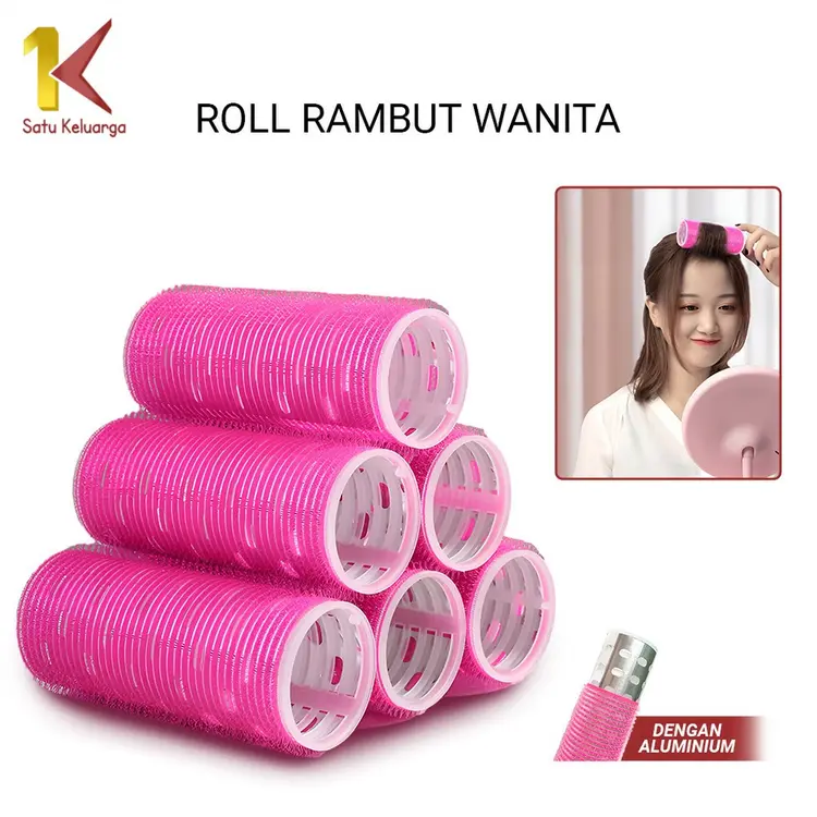 Satu Keluarga Roll Rambut Besar Wanita With Aluminium C1029 Curly Roll Rambut Gulung Poni Keriting Gelombang Ala Korea / Hair Rollers Women Hair Style
