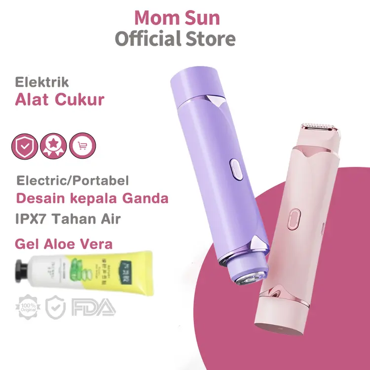 Mom Sun Alat Cukur Wanita Alat Cukur Bulu Kemaluan Mini Epilator Shaver Hair Pencukur Bulu Ketiak Desain Kepala Ganda Tahan Air