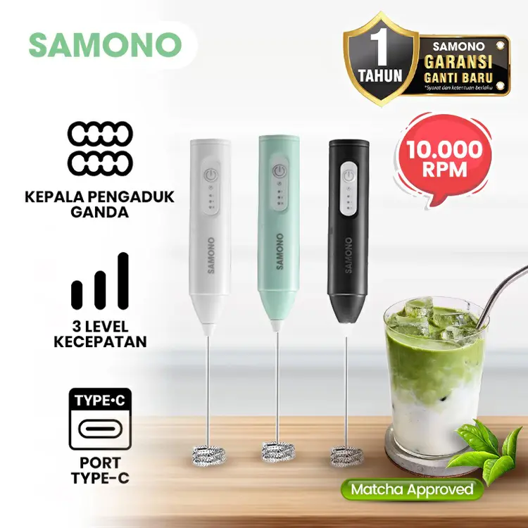 SAMONO Mixer Pengocok Susu Milk Frother High Speed Rechargeable SW-MFB30