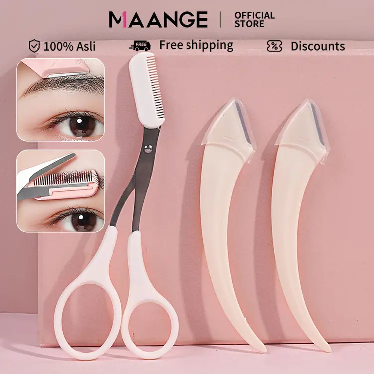 MAANGE 3 Buah Set Gunting Pemangkas Alis Gunting Silet Alis Wanita Dengan Sisir Alis Untuk Pemula 1621