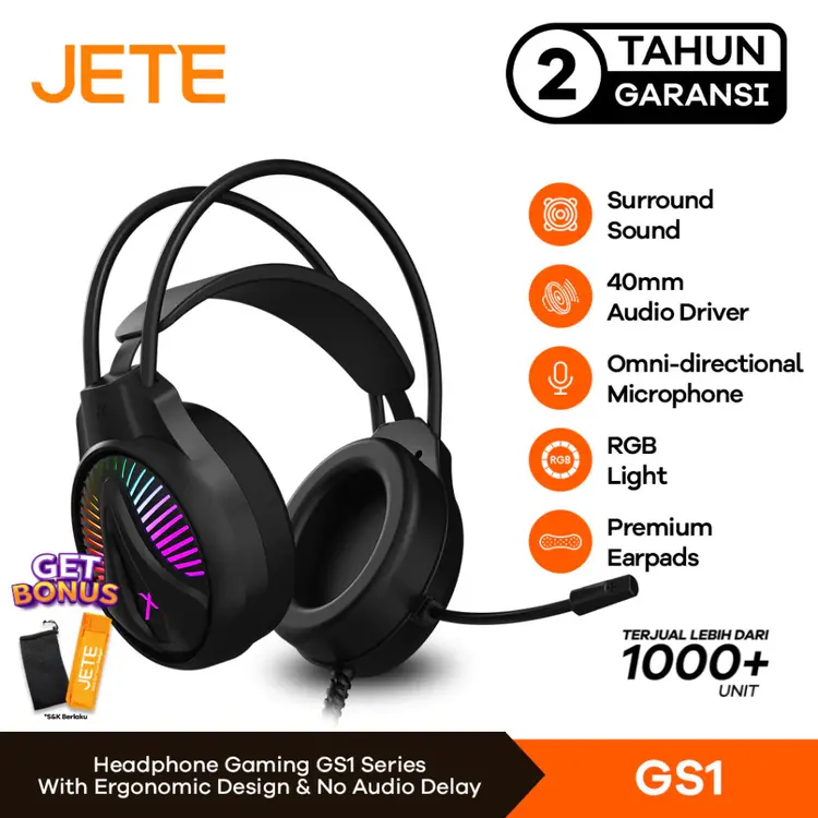Headset Gaming headphone JETE GS1 with RGB Light - Garansi 2 Tahun
