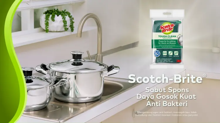 3M™ Scotch-Brite® Tough Clean Anti-Bacteria Sabut Spons, 1 pak/ 5 pcs, Untuk membersihkan peralatan dapur